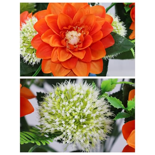Cemetery Flowers -18 Piece Forked Orange Silk Artificial Flower for Headstones Grave Vase Gravesite Decoration - color: Orange