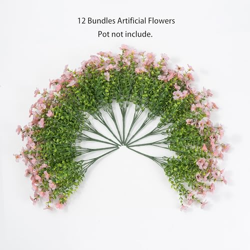 Artificial Flowers for Outdoor Indoor Garden Home Decoration, Faux Flower Daisy with Eucalyptus Leaves Fake Plants Greenery Boxwood Porch Patio, 12 Bundles - color: Pink