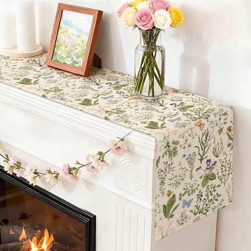 Artscope Wildflowers Floral Spring Table Runner, Summer Flowers Plants Butterfly Holiday Kitchen Dining Table Decoration for Spring Home Decor 13x72 Inch - size: 13" x 72"