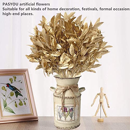 PASYOU Artificial Golden Plants, Fake Foliage Shrubs Decor Plastic Faux Plant for Indoor Outdoor Home Garden Office Party Hall Verandah Wedding DIY Christmas Decoration Gold Leaves Bundles - 3 Pack - color: Gold Leaves - 3 Pack