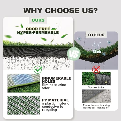 HQ4US 4LEGS Dog Grass Pad with Tray Large 34’’×23’’, Dog Litter Box with Odor Free Artificial Grass Pee Pads for Dogs Potty Tray with Hemmed Edge, Realistic for Indoor Balcony - size: L - 34" x 23" for Dog＜ 28'' Length
