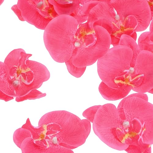 M METERXITY 20-Pack Artificial Orchid Flower Heads, Silk Faux Butterfly Flowers Head for Wedding/Bouquet/Bridal/Party Decor, Fake Phalaenopsis Petals Bulk [3.54 Inch, Rose Red] - color: Rose Red, size: 3.54 Inch