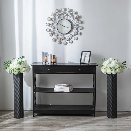 Sziqiqi Black Tall Floor Vase: 27.6in Metal Modern Cylinder Floor Vases for Fireplace with Honeycomb Texture - Set of 2 Large Decorative Vase Home Decor for Living Room Bedroom Home Corner Indoor - color: Black