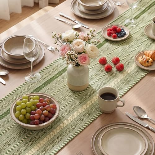 Artoid Mode Army Green Farmhouse Woven Table Runner, Seasonal Holiday Rustic Kitchen Dining Table Decoration for Home Party Decor 12x72 Inch - color: Army Green, size: 12" x 72", Table Runner