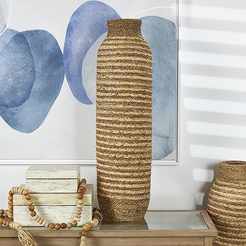 Deco 79 Seagrass Handmade Decorative Vase Slim Woven Tall Centerpiece Vase, Vase for Home Decoration 9" x 9" x 32", Brown