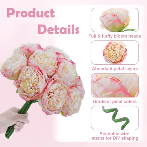 10PCS Champagne Realistic Silk Peonies Bouquet, Waterproof & UV Resistant Faux Peony Flowers, All-Weather Artificial Stems for Outdoor, Grave, Wedding Centerpiece & Home Decor - color: Champagne Purple