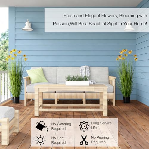 2-Pack 47in/4ft Artificial Grass with Yellow Fake Flowers, Potted Faux Floor Plant, Realistic Tall Greenery for Patio Porch Living Room Garden Decor - color: 2pac Green2