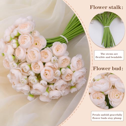 32Pcs Ranunculus Artificial Flower, Faux Light Champagne Ranunculus Flowers for DIY Bouquet, Bulk Fake Peony Wedding Filler Flowers for Centerpieces Arrangements Bridal Shower Decorations - color: Light Champagne