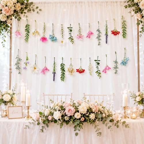 2 PCS 6.5ft Wildflower Banner Artificial Garland Hanging Floral for Garden Birthday Wedding Tea Party Bridal Shower Home Spring Supplies(Clear) - color: Clear