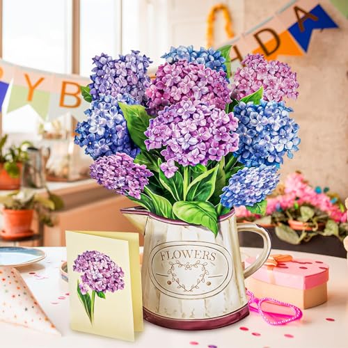 Airpark 3D Pop Up Paper Flowers Bouquet Card 12’‘ with Note & Envelope, Birthday Gifts, Get Well, Thank You, Greeting Cards for Women Mom Wife Friends, Nantucket Hydrangeas - style: Nantucket Hydrangeas