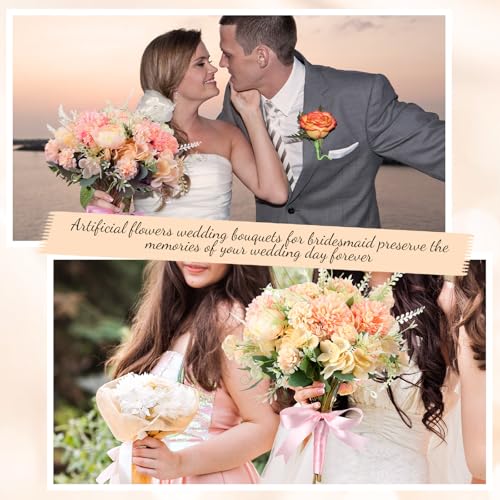 Tigeen Artificial Flowers Artificial Peonies Silk Flowers Faux Peony Fake Peony Silk Hydrangea Bouquet for Wedding Table Centerpiece Floral Vase Decor(Orange,12 Bundles) - color: Orange
