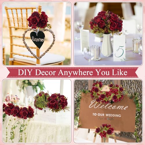Yunsailing 8 Packs Artificial Peony Flowers Faux Silk Hydrangea Bouquet Vintage Wedding Home Table for Door Decor Reusable Bouquet of Rose Flowers for Valentine Wedding Birthday Party(Claret) - color: Claret, style: Hydrangea