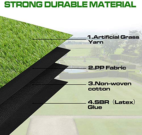 XLX TURF Thick Realistic Artificial Grass Rug- 7 FT X 13 FT, Pet Safe Fake Grass Turf Carpet for Landscape Outdoor Indoor Use, 1.38" Pile Height, 4 Tones Green - size: 7' x 13'