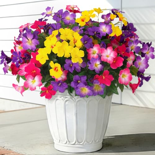 Fake Artificial Flowers for Outdoors 6 PCS Azalea Bouquet Silk Flowers for Outside UV Resistant Faux Flowers Plants for Outdoor Planters Realistic Spring Home Front Door Patio Garden Porch Decor - color: Mt Azalea B-mix Color a ( Purple1 Purple2 + Rose Re
