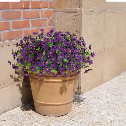 HyeFlora Artificial Flowers for Outdoor Indoor Garden Home Decoration, Faux Flower Daisy with Eucalyptus Leaves Fake Plants Greenery Boxwood Porch Patio, 12 Bundles (Purple 2) - color: Purple 2