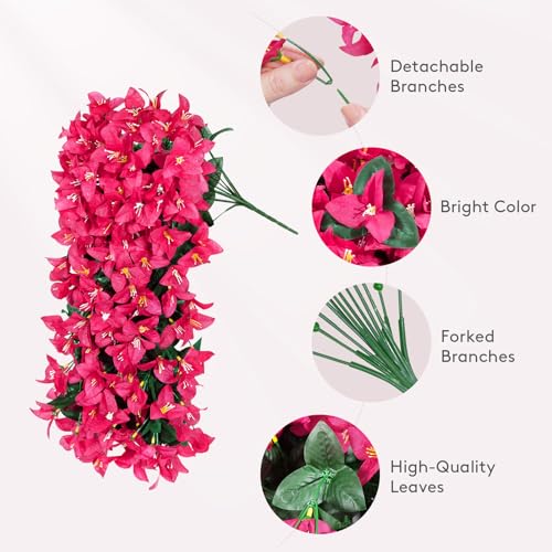 Lifewit Artificial Bougainvillea Flowers, 2 PCS Plastic Long Trailing Vines Fake Flowers for Outdoor Indoor Garden Porch Patio Balcony Decor, UV Resistant, Hot Pink - color: Hot Pink