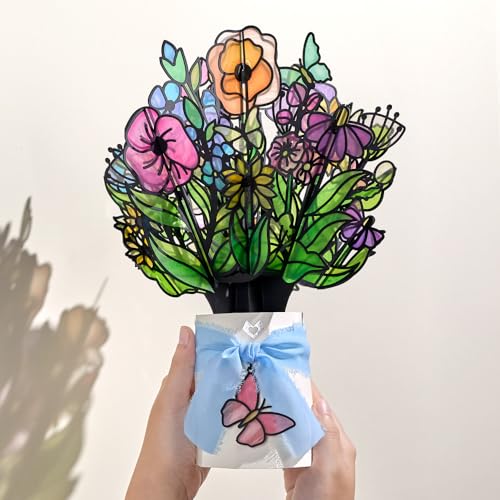 Lovepop Garden Glow Suncatcher Bouquet - 3D Stained Glass Flower Bouquet for Her, Wife, Mom, Girlfriend (Anniversary, Birthday, Mother's Day, Thank You) 12" - Blank Notecard & Envelope Included - color: Garden Glow Suncatcher Bouquet