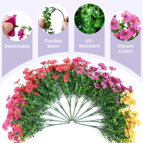 12 Bundles Artificial Flowers for Outdoors Decorations, Spring Summer Multicolor Realistic Faux Silk Daisy, UV Resistant Fake Flowers for Patio Home Decor Garden Planter Window Box Yard - color: Spring Tones&12 Bundles