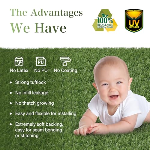 Artificial Grass Turf Rug 3.3 x 6 FT - Realistic Fake Grass Outdoor Carpet with Drainage, 1.2” High Synthetic Lawn Mat for Patio, Balcony, Garden, Pet-Friendly Indoor/Outdoor Use