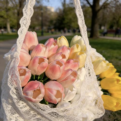 15pcs LED Lighted Artificial Flowers Tulip Lamp with Vase Real Touch Tulips Faux Flower Lights for Valentines Day Gift Easter Home Kitchen Wedding Dining Table Decor (Pink) - color: 15pcs Pink