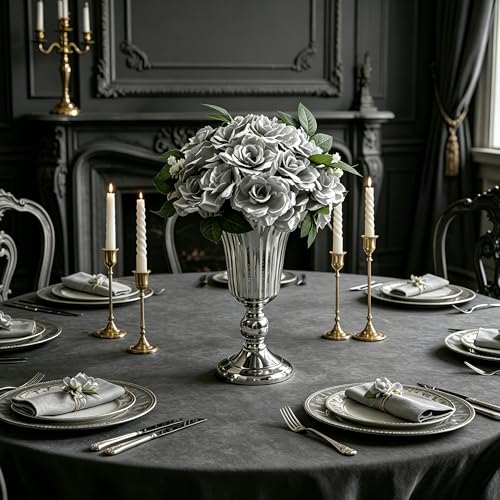 50 Pcs Rose Flower Head, Artificial Flowers Bulk for DIY Crafts, 3in Fake Rose Silk Flower Head wit Stem, Faux Flowers for Decoration, Wedding Home Party Decor Garland Decor (50, Silver) - color: Silver