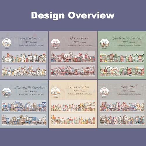 Weird House PET Tape Set with Clip, 6 Rolls of Vintage Town Stickers for Scrapbooking, Journaling, DIY Crafts, and Planners - color: Curious House