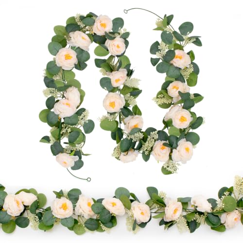 MAKHOT 2PCS Eucalyptus Garland, 6.6Ft Artificial Greenery Garlands Flower Decor, Green Spring Garland Wreath Vines Decorations for Table Home Wedding Mantle Party (Champagne) - color: Champagne-2pcs