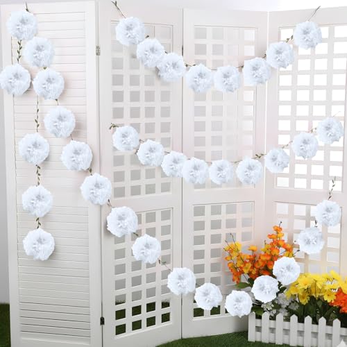 White Flower Garland for Backdrop - 2 Pcs Artificial Paper Floral Garlands for Wedding Home Decor, 8.2 Ft Hanging Fake Flower Vines for Room Wall Table Garden Decoration Aesthetic - color: White