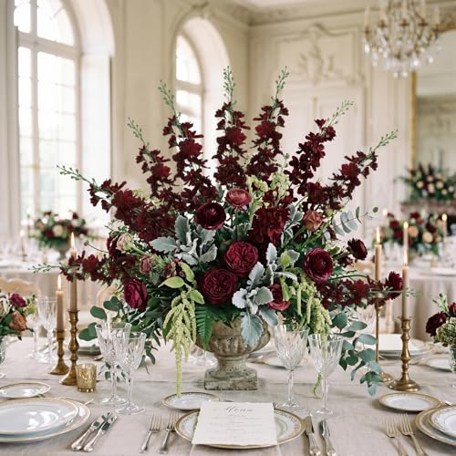 6PCS Burgundy Delphinium Artificial Flowers, 34.25" Long Stems Burgundy Flowers Artificial Larkspur for Tall Vase Faux Delphinium Flower Centerpieces for Tables Wedding Home Decor - color: Burgundy