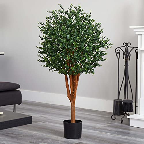 Nearly Natural 4’ Eucalyptus Artificial UV Resistant Indoor/Outdoor Silk Trees, Green, 18x20x4 Ft