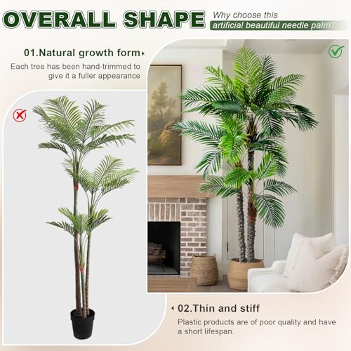 Big Faux Tropical Palm Trees Large Artificial Tree Indoor Outdoor Realistic Floor Plants Fake Silk Palm Plastic plantas for Modern Home Living Room Office Corner Patio Porch Decor Party Decorations - color: Beautiful Needle Palm, size: 8ft