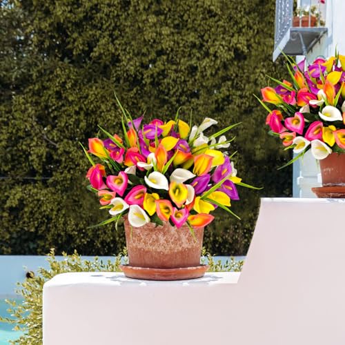 10 Bundles Outdoor Artificial Flowers Fake Silk Calla Lily Flowers UV Resistant Realistic for Home Outside Garden Porch Patio Potted Planter Window Box Indoor Table Decoration