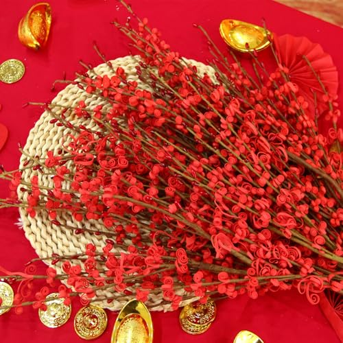 10Pcs Long Stem Jasmine Red Flowers Artificial Valentine's Day 29.5"/75cm Faux Jasmine Bouquet for Wedding Floral Arrangement Home Office Party New Year Festival Decoration - color: Red, size: 10 PCS