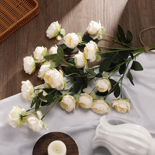 6 Pcs 32" Large Beige Artificial Peonies Stems Flowers, Real Look Faux Silk Peony Bouquet 42 Heads Total for Vase Filler, Farmhouse Rustic Neutral Home Decor, Wedding Centerpieces - color: Beige