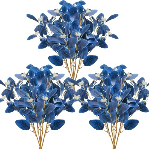 GTIDEA 15PCS Artificial Blue Eucalyptus Stems Faux Greenery Stems with Seeds Blue Eucalyptus Leaves Fake Plants for Summer Floral Arrangement Home Indoor Vase Kitchen Wedding Party Decor (20.5") - color: 15pcs-blue