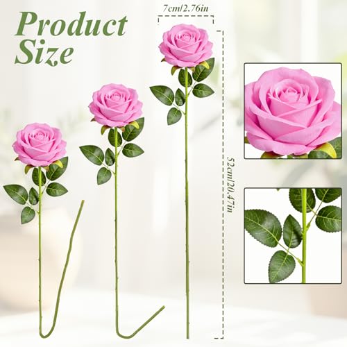 15PCS Artificial Flowers Fake Roses, Silk Artificial Pink Roses with Stems Realistic Bouquets for Wedding Centerpiece Valentines Day Decorations Home Decor Party Crafts DIY - color: Pink