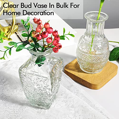 Glass Vase Bud in Bulk Set of 2,Vintage Flower Bottle Small Bud Vases for Floral Arrangements, Home Decor,Wedding Centerpiece,Table Decor,Decorative Centerpiece,Dinning(Set of 2) - color: Clear-2