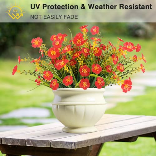MACTING 12 Bundles Artificial Flowers for Outdoors UV Resistant Fake Flowers No Fade Plastic Outdoor Plants for Indoor Outside Planters Garden Porch Yard Window Home Spring Decorations,Red (Pack of 2) - color: Red, size: 12PCS (Pack of 2)