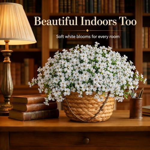 Artificial Flowers for Outdoors UV Resistant, 12 Bundles Realistic Faux Daisy with Eucalyptus Leaves Fake Plants for Porch Patio Planter Garden Decoration (White) - color: White