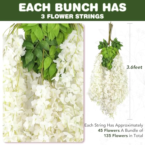Alotiki Wisteria Hanging Flowers,Fake Hanging Flowers,Wisteria artificiales Garland for Home Wedding Arch Floral Party Garden Ceremony Outdoor Decor,3.6 feet Long(150,White) - color: White, size: 150