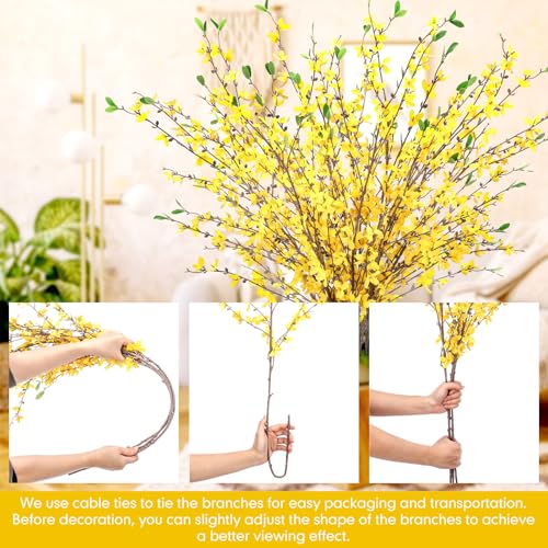 XunYee 12 PCS Fake Forsythia Long Stems 39.5" Artificial Forsythia Branches Yellow Forsythia Branches Artificial Orchids Flower Branches Faux Forsythia Stems for Home Wedding Indoor Outdoor Decoration - size: 39.39inch