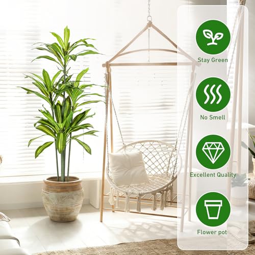 Giegxin 2 Pack 5 FT Artificial Dracaena Tree, Indoor Fake Tree with Black Stable Planter, Natural Wood Trunk & Lifelike Leaves Dracaena Plants for Home Living Room Porch Office Housewarming Gift - size: 5 ft