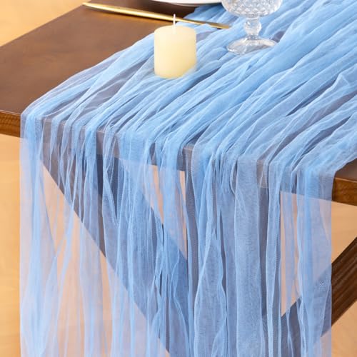 Socomi Blue Cheesecloth Table Runner Tulle Gauze Cheese clothBoho Rustic 120 inch 10FT Runner for Wedding Party Baby Shower Birthday Holiday Decorations 3pcs - color: Blue, size: 10ft X 3pcs