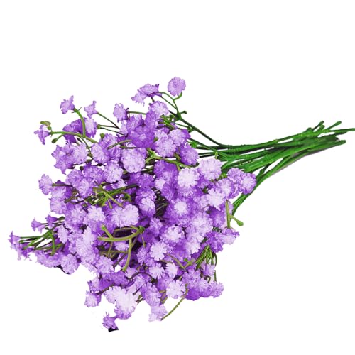 ABAJI Tiny Babys Breath Artificial Flowers Gypsophila Real Touch Flowers for Wedding Party Home Garden Decoration 12 inch in Length Small and Short - color: Light Purple, size: 12 PCS