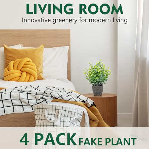 FAVOWREATH 2 Pack Fake Plants Ceramic Mini Artificial Greenery Potted Plants for Home Decor Office Decor Room Decor Farmhouse Decor Indoor Table Bathroom Decor - color: 2 Black