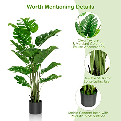 GOFLAME Artificial Monstera Deliciosa Plant, 5ft Potted Faux Tree with 15 Verdant Fake Leaves, Swiss Cheese Plant for Home Decor Indoor, Outdoor, Home, Office, 1 Pack - size: 5ft