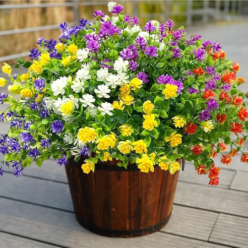Colorful Artificial Flowers for Outdoors, 10 Bundles Realistic Spring Outdoor Fake Silk Flowers, UV Resistant Faux Flowers & Plants Outside for Porch,Pot,Window Box Filler Planter Decor(MixColors) - color: Multi Color, size: 10PCS