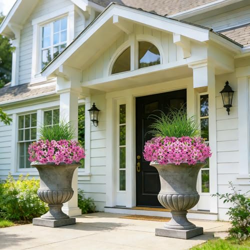 Artificial Flowers,14 Bundles UV Resistant Fake Flowers Daisy with Greenery Plants Wheat grass,Faux Outdoor Flowers for Spring Summer Decoration, Outdoor Faux Plants Home Window Porch Patio Yard - color: Light Purple
