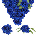 Blue Roses Artificial Flowers 16pcs Royal Blue Flowers Artificial Roses with Stems 3.15" Fake Roses for Bridal Bouquet Wedding Flowers for Floral Centerpieces - color: 3.15" Blue