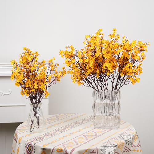 8Pcs Babys Breath Artificial Flowers Fall Flowers, Real Touch Yellow Silk Flowers Fake Flowers for Vase Home Office Wedding Indoor Outdoor Centerpiece Table Party Decorations - color: Yellow, size: 8 Bundles